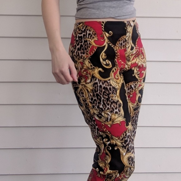 Boston Proper Red Print Pants Cotton Stretch 2 - Picture 6 of 8